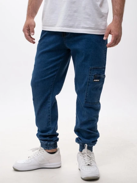 Spodnie męskie Jeans Jogger Bojówki Jigga Wear Stripe Zip Cargo niebieskie