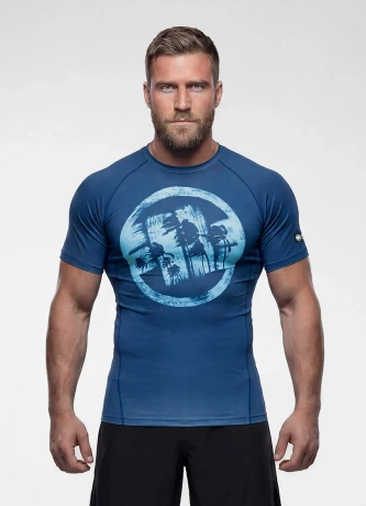 Koszulka męska rashguard Pitbull Logo Palms niebieska