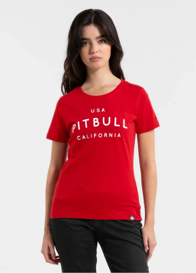 Koszulka t-shirt damska Pit Bull Pitbull USA CAL czerwona