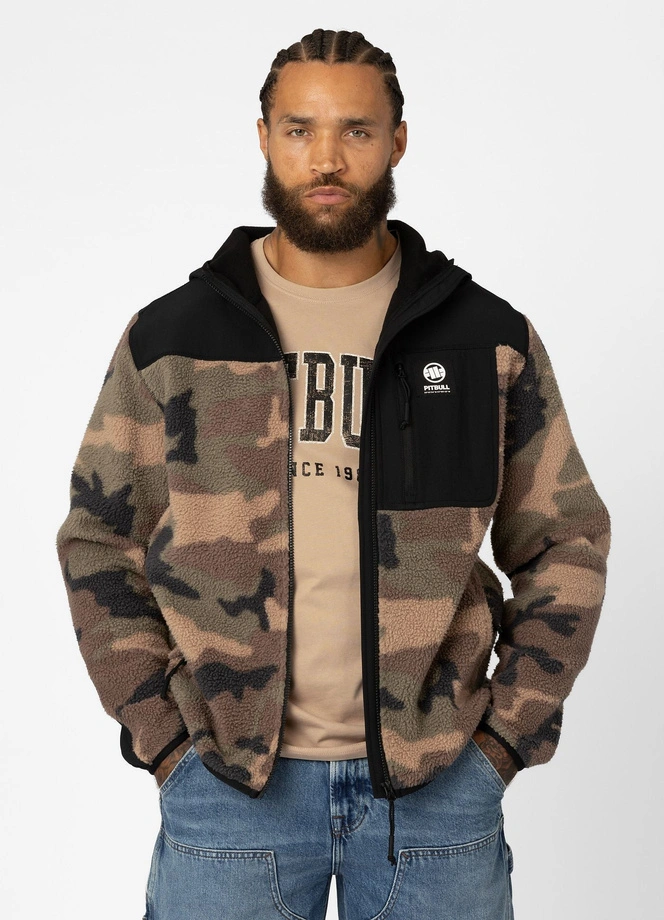 Bluza męska polarowa z kapturem rozpinana Pit Bull Joyner woodland camo