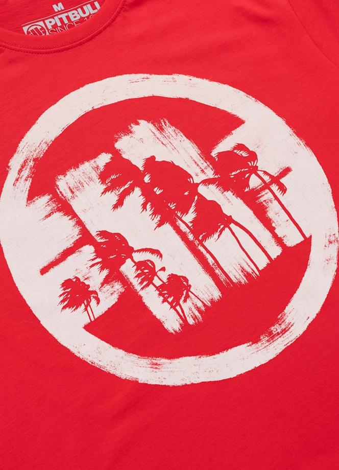 Koszulka męska T-Shirt Pitbull Logo Palms fluo czerwona