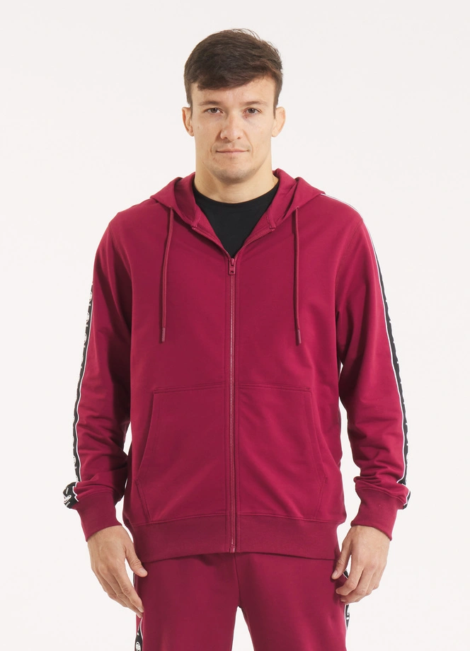 Bluza męska z kapturem Pitbull Pit Bull Tape Nugget ZIP bordowa