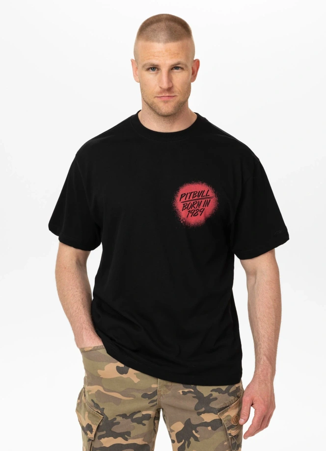 Koszulka męska T-Shirt oversize Pitbull Graffiti Loose Fit czarna