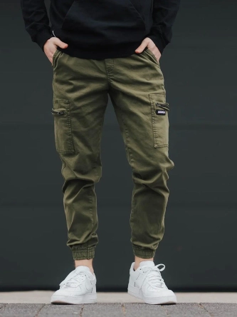 Spodnie męskie Materiałowe Jogger Bojówki Jigga Wear Stripe Zip Cargo zielone