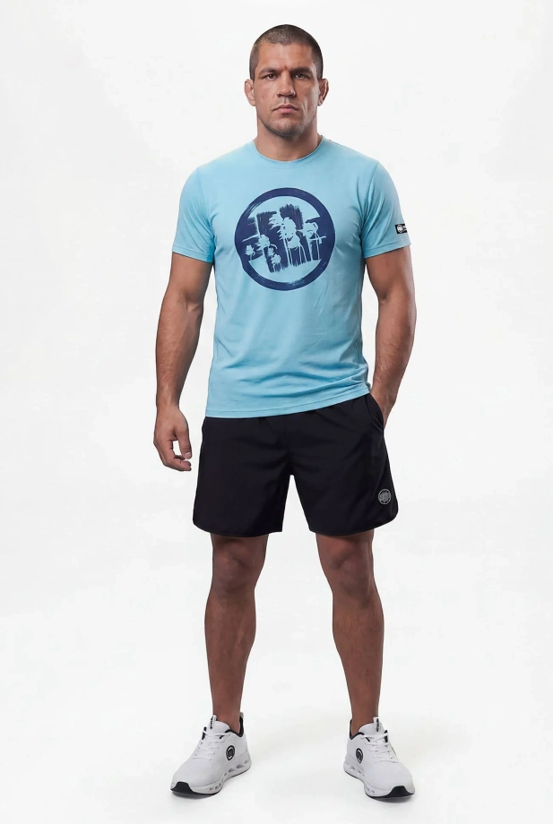 Koszulka męska sportowa Pit Bull Logo Palms jasna niebieska