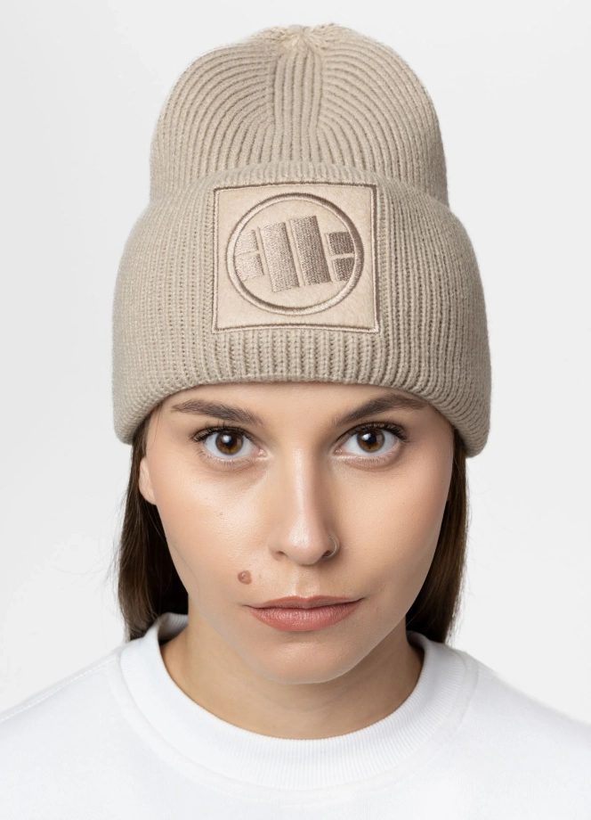 Czapka zimowa Pit Bull Beanie Logo beżowa