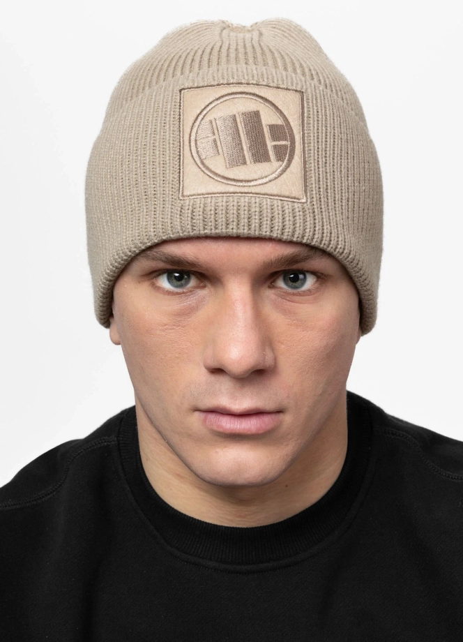 Czapka zimowa Pit Bull Beanie Logo beżowa