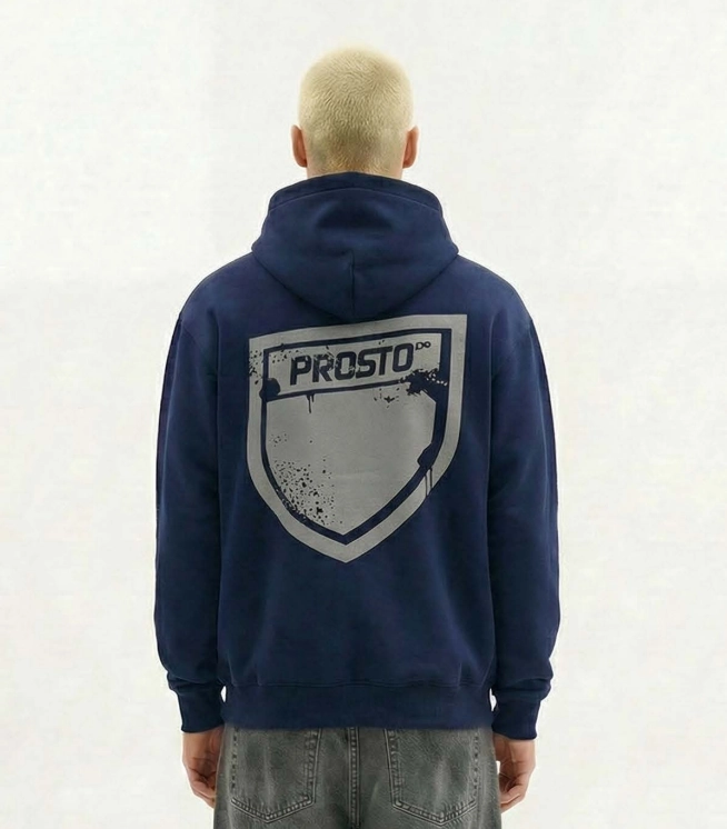 Bluza męska z kapturem oversize Prosto Splash Shield granatowa