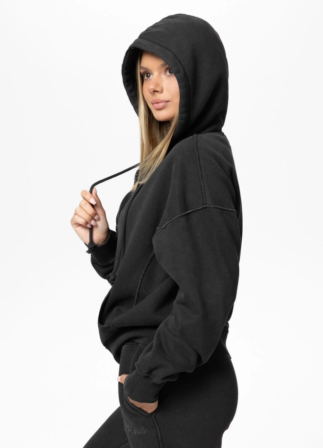Bluza damska z kapturem ZIP Pitbull Washed Lovia ciemno grafitowa