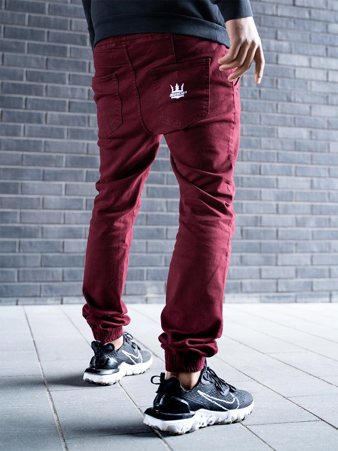 Spodnie męskie Materiałowe Jogger Jigga Wear Crown Stitch burgundowe/białe