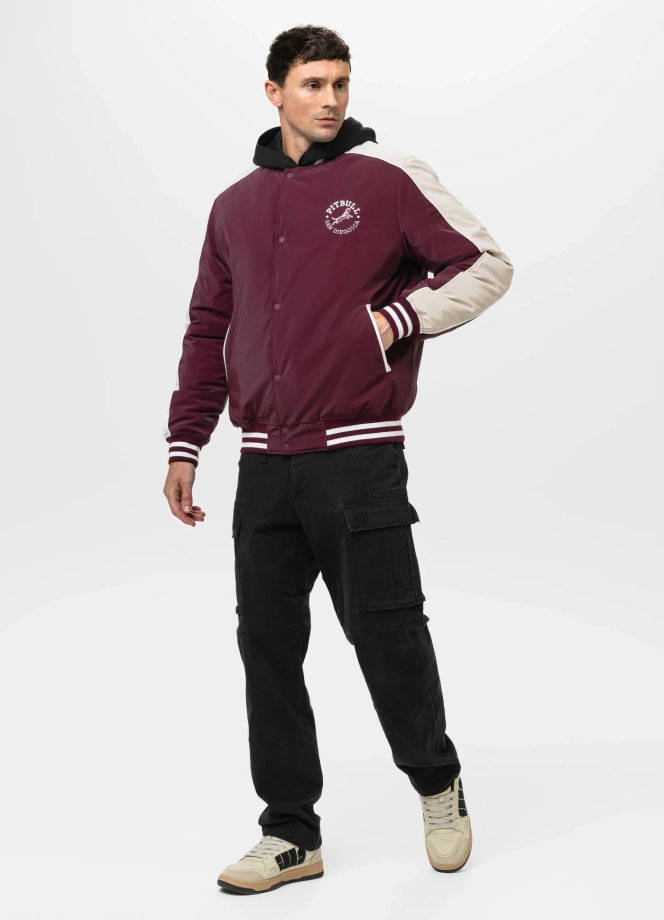 Kurtka męska przejściowa bejsbolówka Pit Bull Manolito bordowo/biała