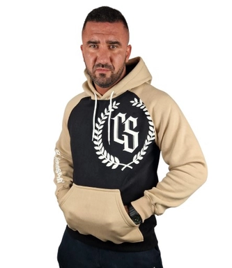 Bluza męska z kapturem Ciemna Strefa CS Laur Reglan czarno/beżowa