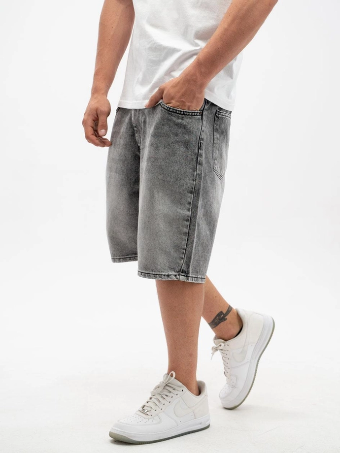 Spodenki szorty męskie jeans Jigga Wear Crown sprane czarne/białe