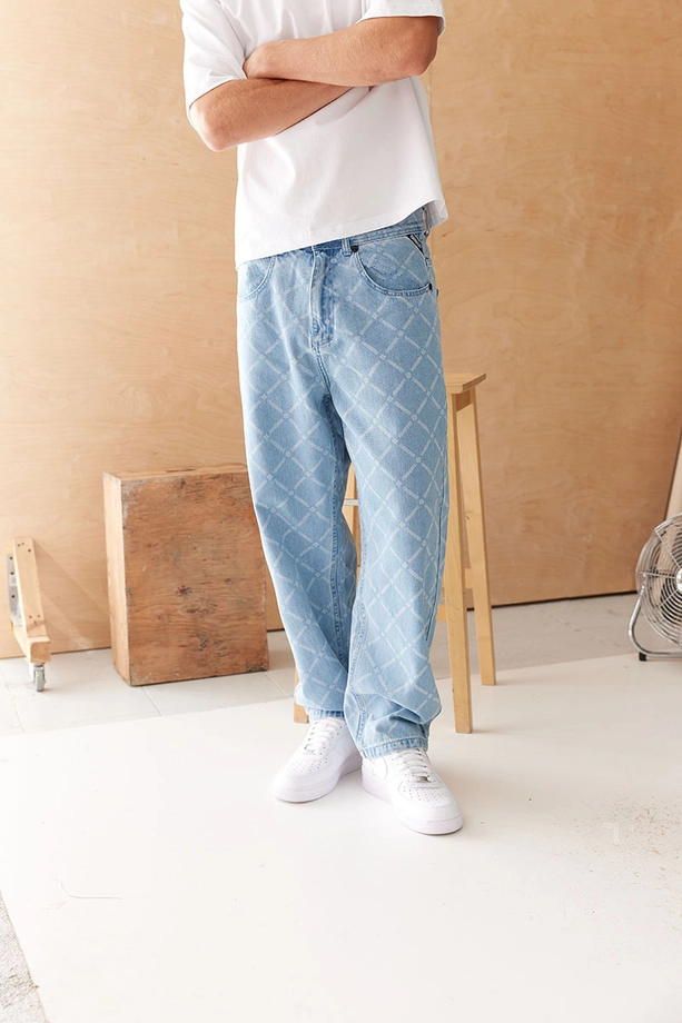 Spodnie męskie Jeans Extra Baggy Mass Denim Monogram jasno niebieskie