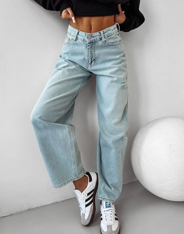 Spodnie damskie jeans baggy Olavoga Looma niebieskie
