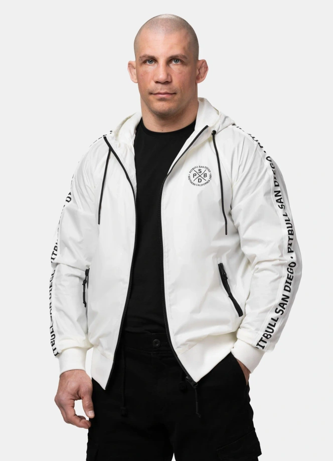 Kurtka męska wiosenna przejściowa Pit Bull Athletic Tape wiatrówka off white biała