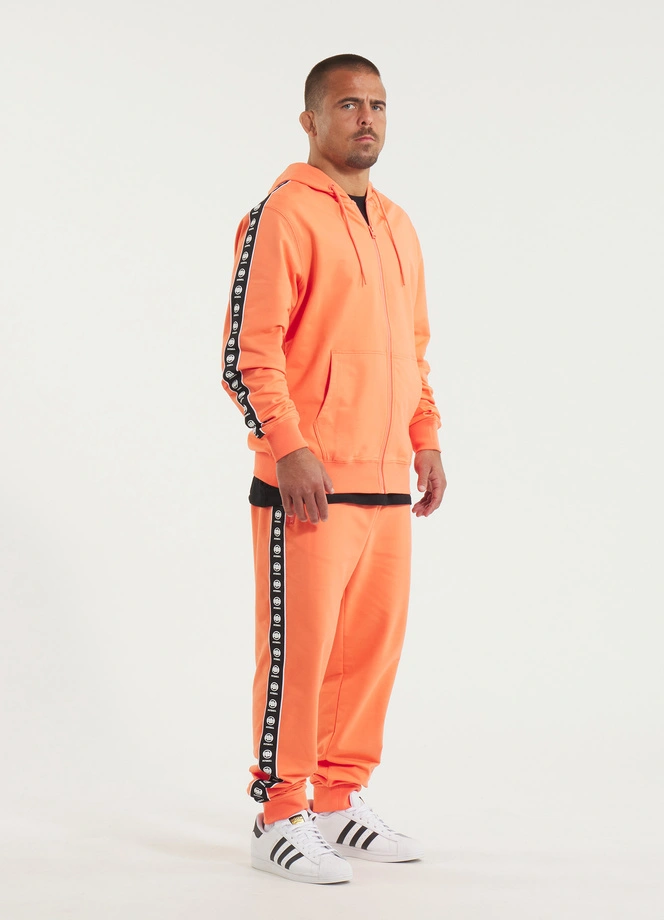 Bluza męska z kapturem Pitbull Pit Bull Tape Nugget ZIP łososiowa pomarańczowa