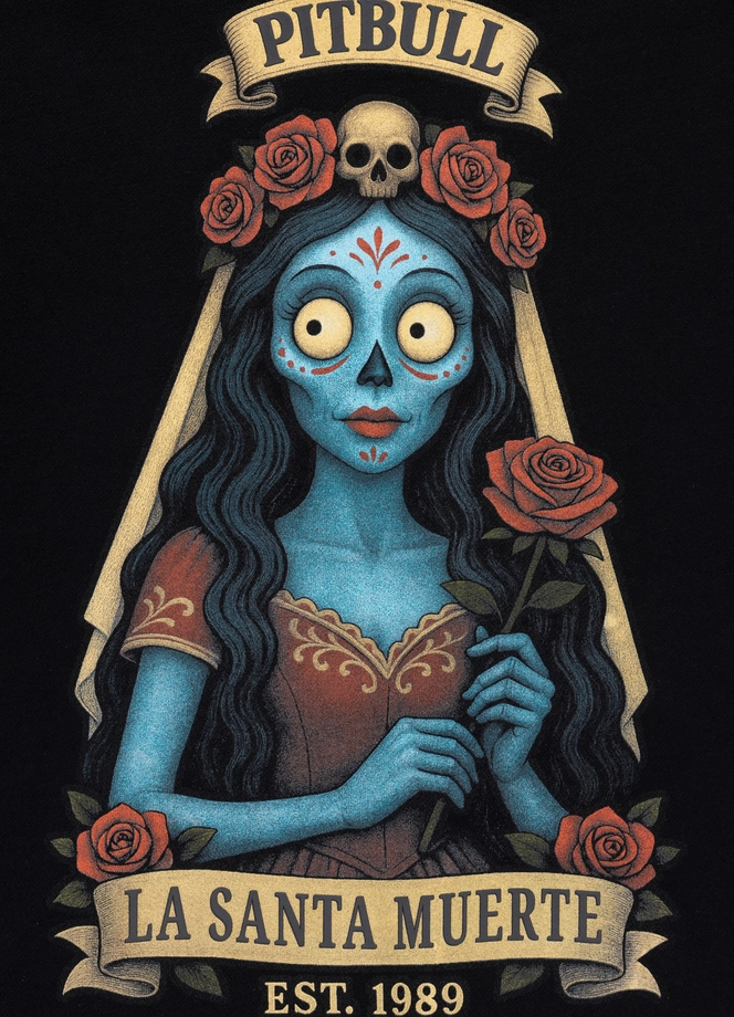 Bluza damska z kapturem oversize Pit Bull La Santa Muerte czarna