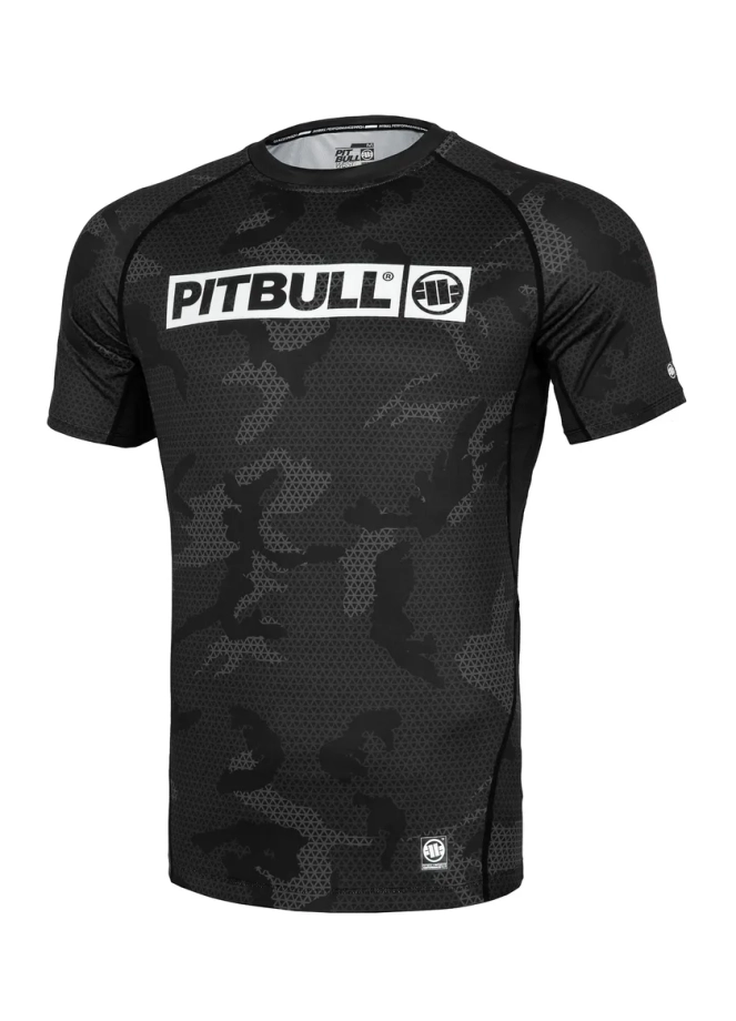 Koszulka męska rashguard Pit Bull Shortsleeve Net Camo Hilltop II 24 czarna
