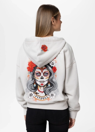 Bluza damska rozpinana z kapturem Pitbull Washed Santa Muerte biała