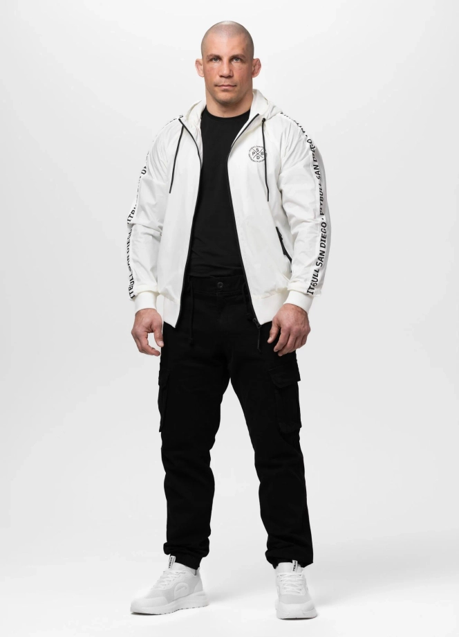 Kurtka męska wiosenna przejściowa Pit Bull Athletic Tape wiatrówka off white biała
