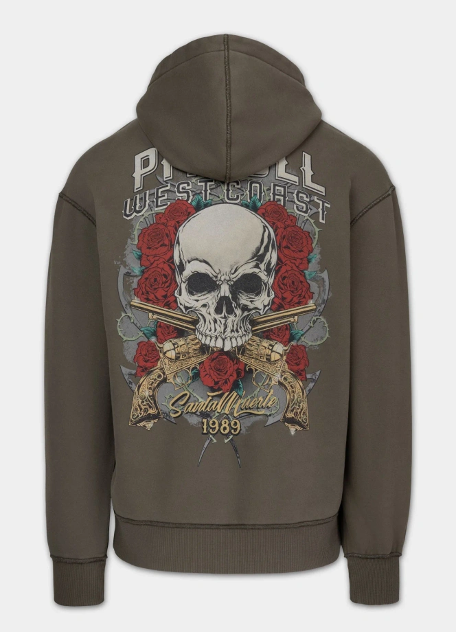 Bluza męska rozpinana z kapturem Pitbull Santa Muerte zielona