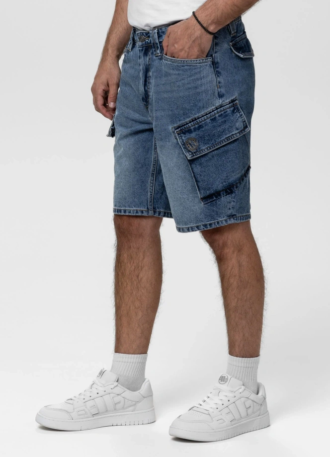 Spodenki szorty jeans bojówki męskie Pitbull Classic Wash Strandway niebieskie