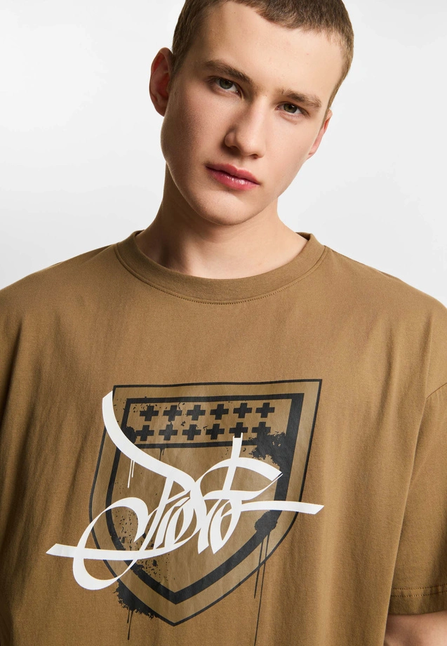 Koszulka męska t-shirt Prosto Damage Target brązowa