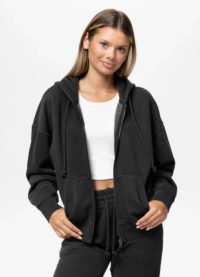 Bluza damska z kapturem ZIP Pitbull Washed Lovia ciemno grafitowa