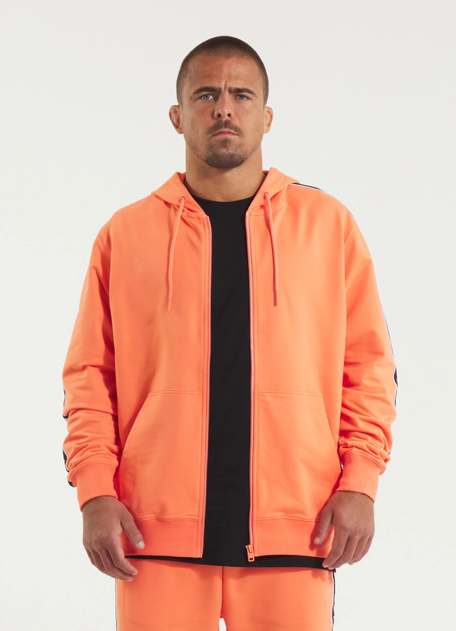 Bluza męska z kapturem Pitbull Pit Bull Tape Nugget ZIP łososiowa pomarańczowa