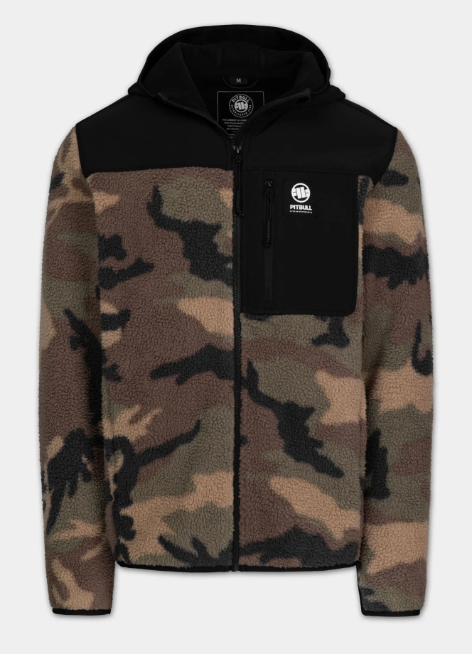Bluza męska polarowa z kapturem rozpinana Pit Bull Joyner woodland camo