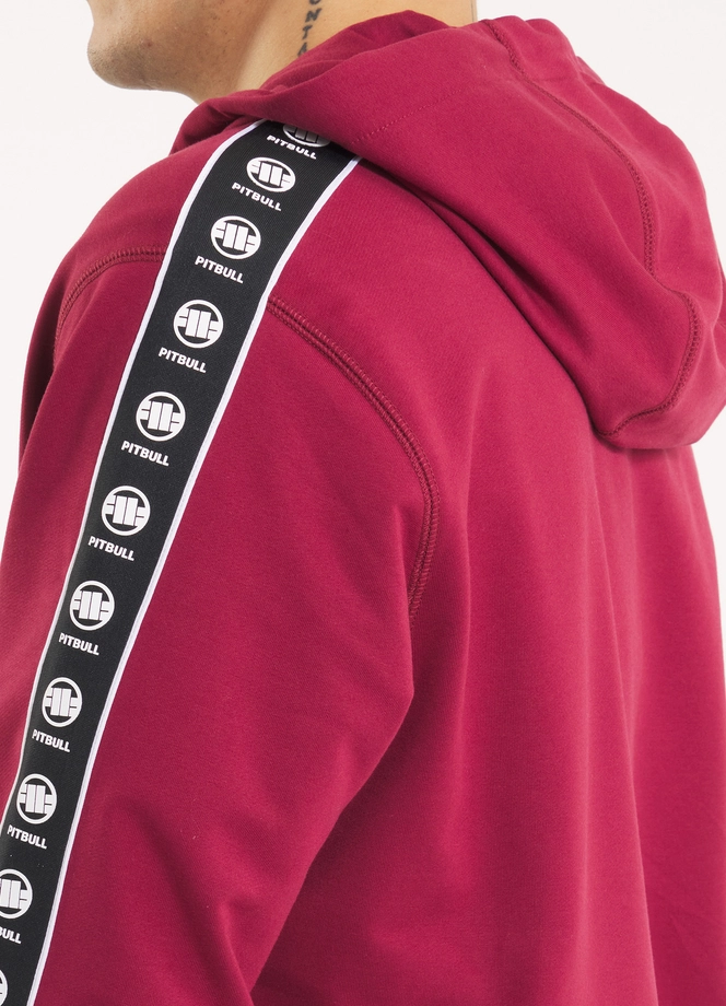 Bluza męska z kapturem Pitbull Pit Bull Tape Nugget ZIP bordowa