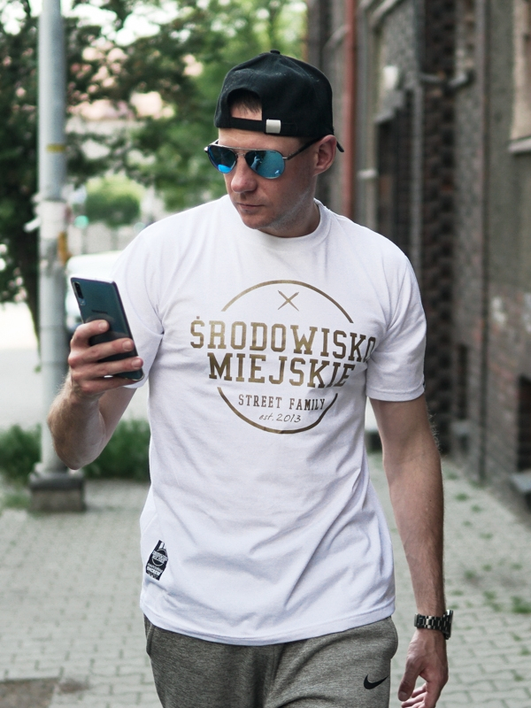 Koszulka męska t-shirt Środowisko Miejskie Theme biała/złota