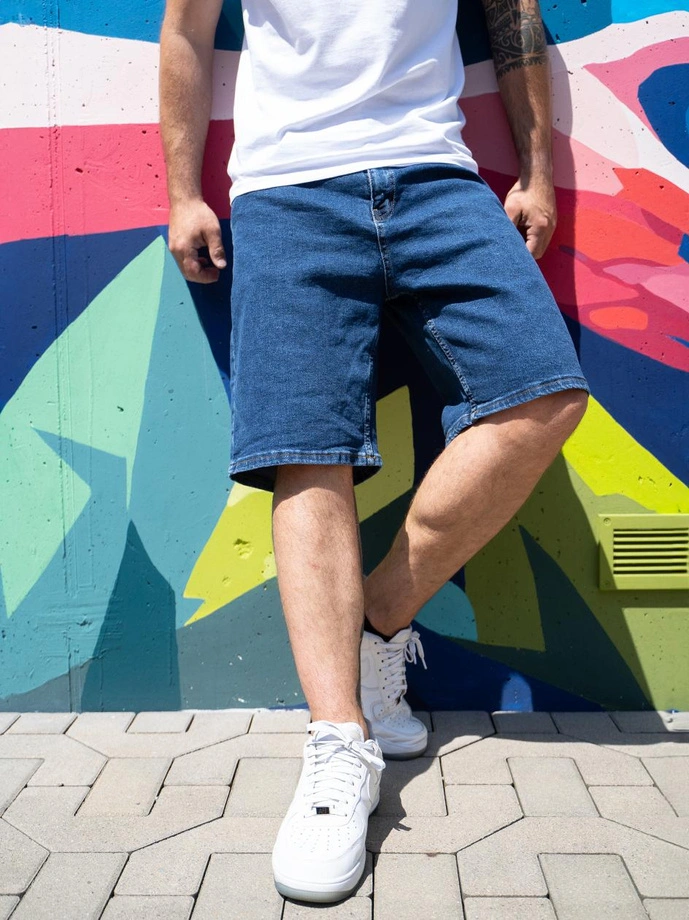 Spodenki szorty męskie jeans Jigga Wear Small Outline Crown niebieskie