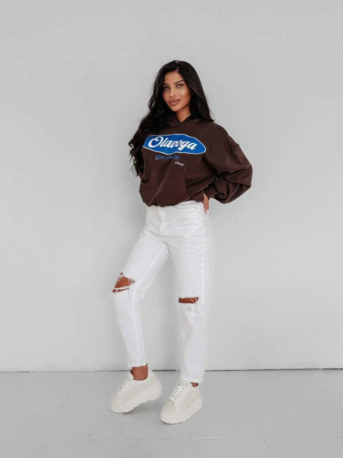 Bluza damska oversize z kapturem Olavoga Autumn Muse brązowa