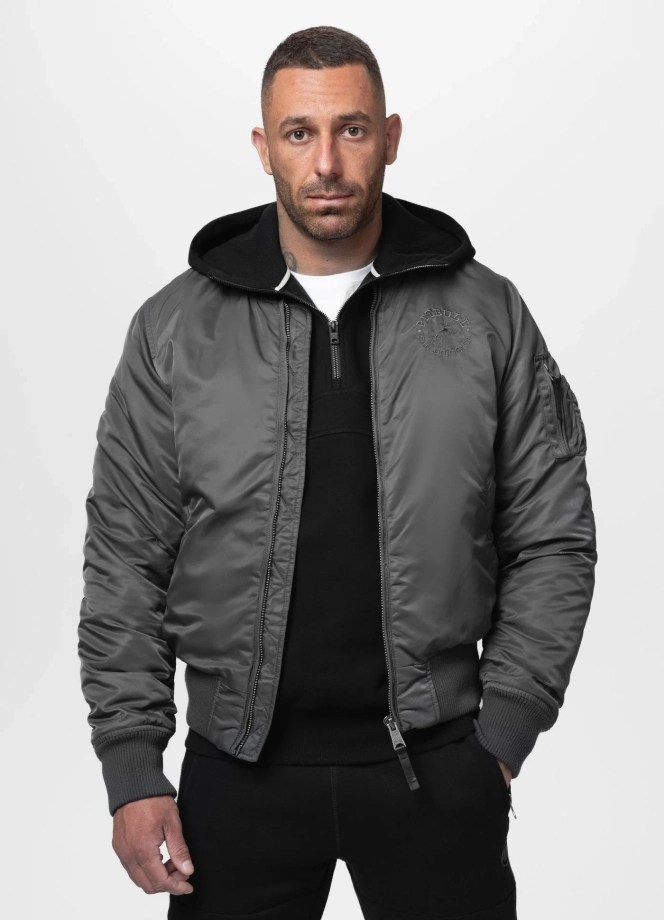 Kurtka męska przejściowa bejsbolówka Pit Bull Hacket grafitowa szara