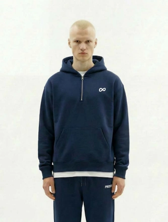 Bluza męska z kapturem half-zip Prosto Big Log Infinity granatowa