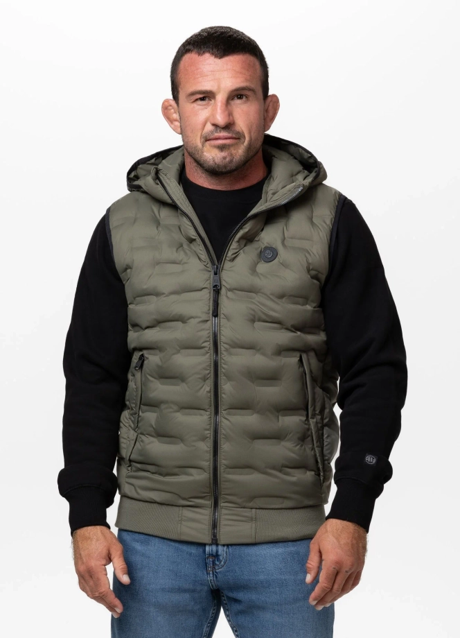 Bezrękawnik męski Kamizelka z kapturem Pit Bull Fisk oliwkowa zielona