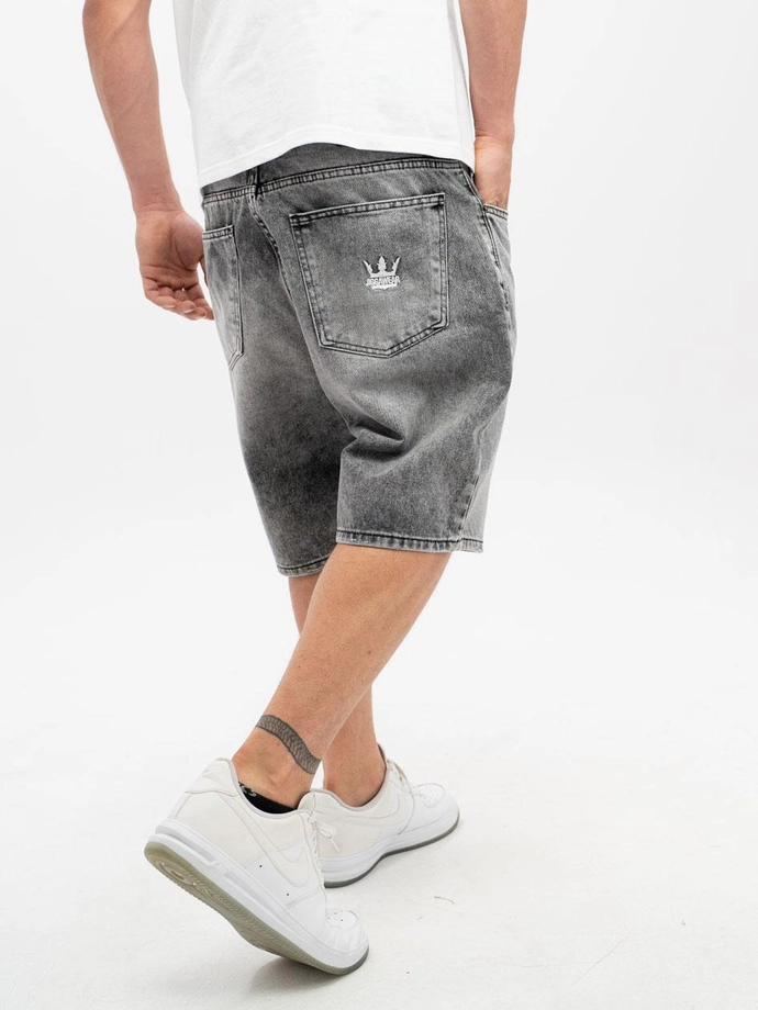 Spodenki szorty męskie jeans Jigga Wear Crown sprane czarne/białe