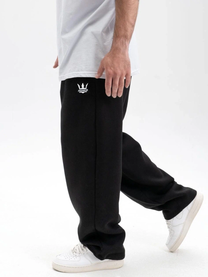 Spodnie dresowe męskie Baggy Jigga Wear Haft Logo Drawcord czarne