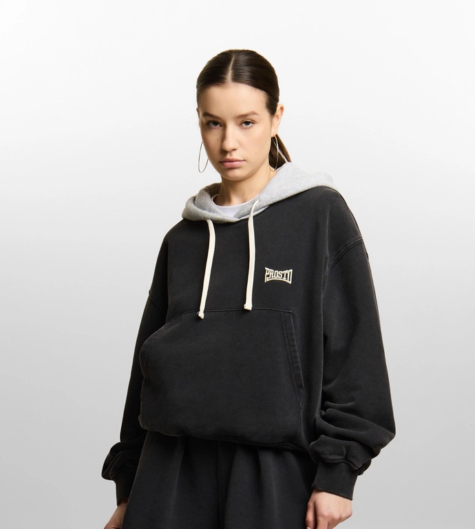 Bluza damska z kapturem oversize Prosto Baloon sprana czarna