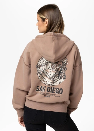 Bluza damska rozpinana z kapturem Pitbull Washed Skull Surf brązowa