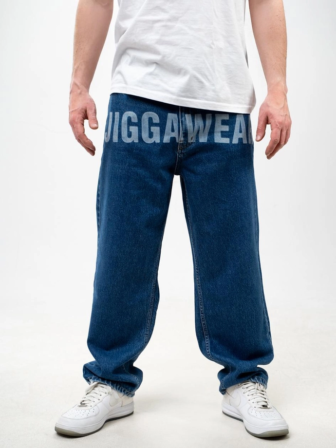 Spodnie męskie Jeans Baggy Jigga Wear Front Laser niebieskie