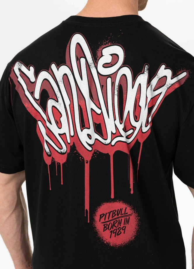 Koszulka męska T-Shirt oversize Pitbull Graffiti Loose Fit czarna