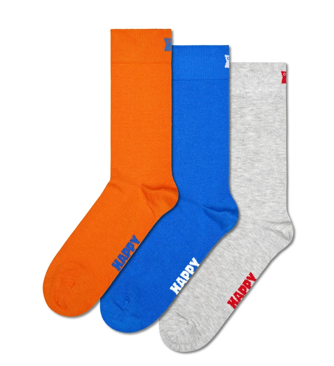 Skarpety Happy Socks 3-Pack Solid Socks niebieskie/szare/pomarańczowe