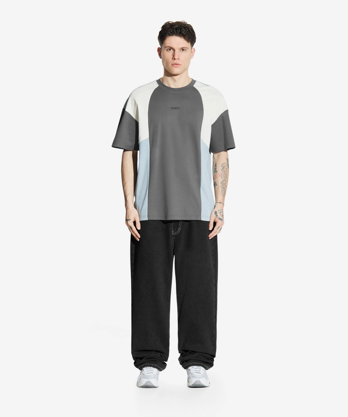 Koszulka męska t-shirt oversize Prosto Skid kremowo/niebiesko/grafitowa