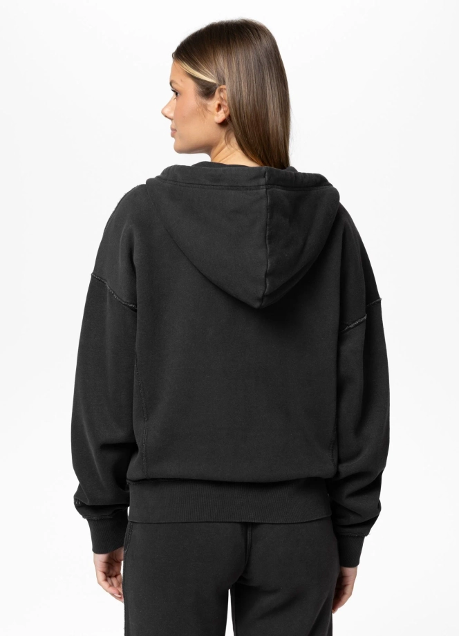 Bluza damska z kapturem ZIP Pitbull Washed Lovia ciemno grafitowa