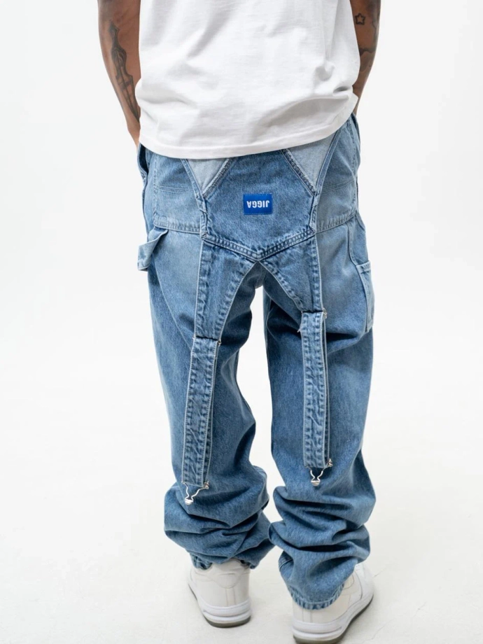Spodnie męskie Jeans Ogrodniczki Jigga Wear Logo Dungarees jasne niebieskie
