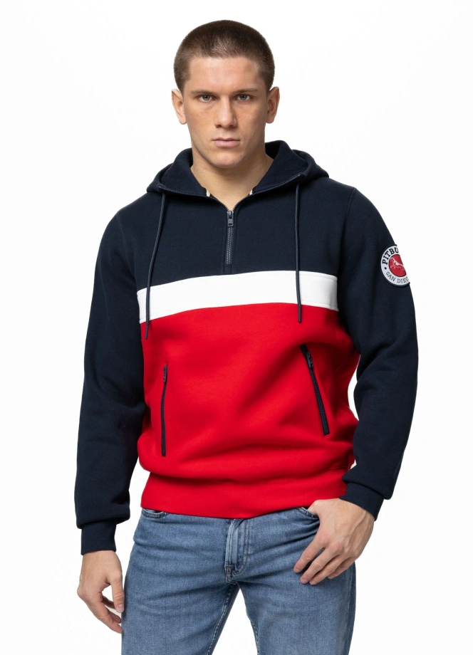 Bluza męska z kapturem Pit Bull Gibson granatowo/czerwona