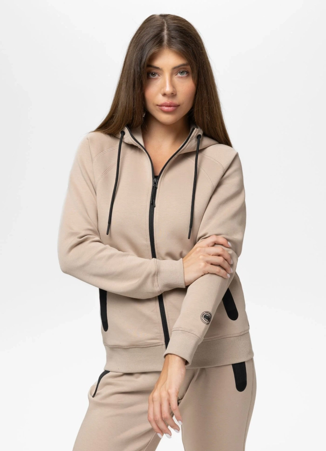 Bluza damska rozpinana z kapturem Pitbull Explory beżowa
